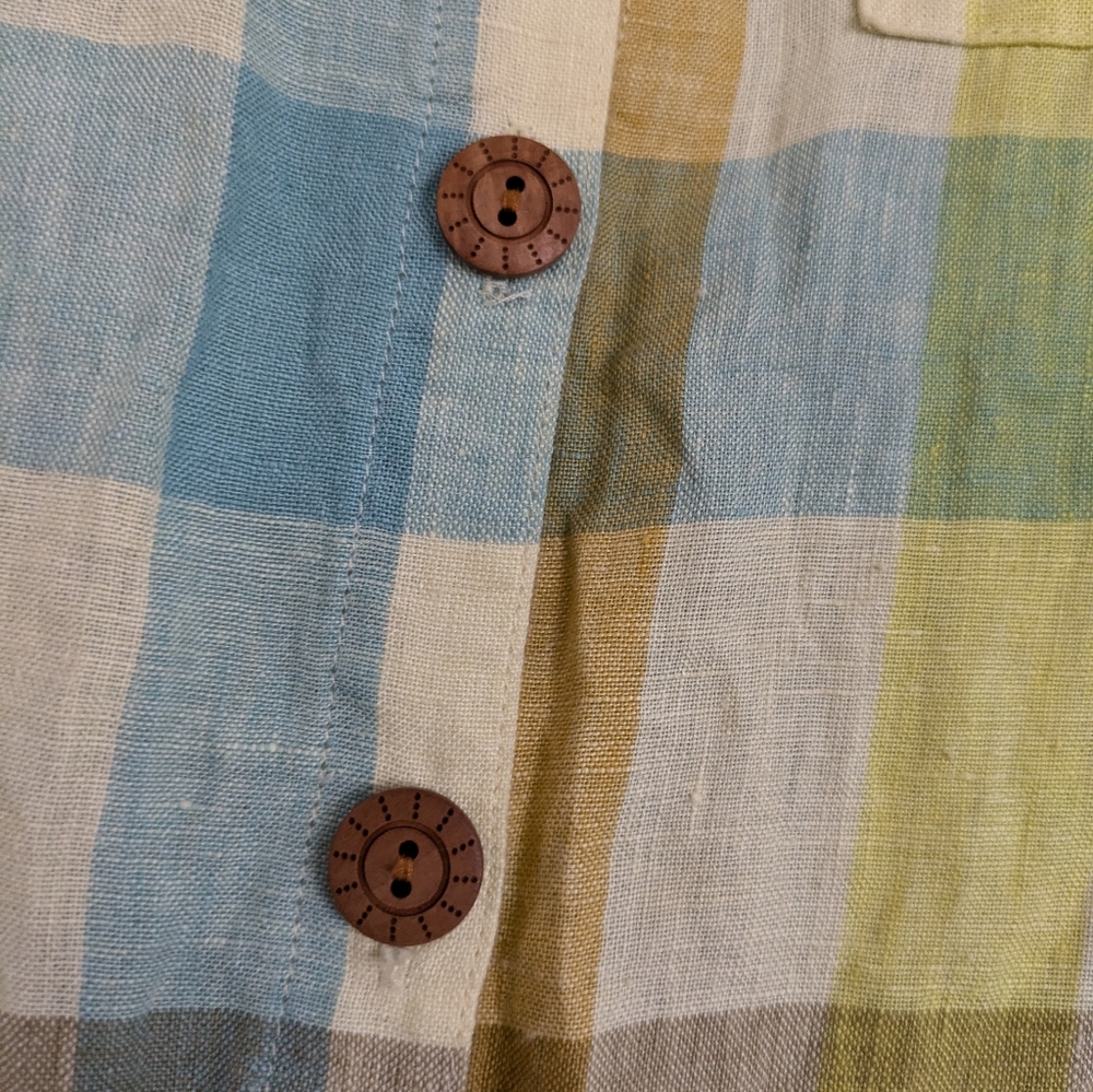 Soft‎ Surroundings Avalon Plaid 100% Linen Button Up Shirt Small Yellow Green - Picture 4 of 8